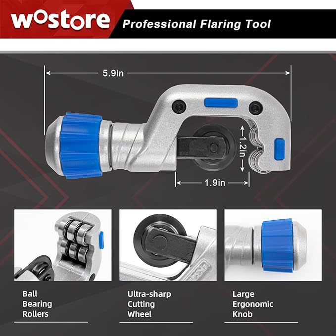 Wostore Flaring Tools Set 2 Flaring Bar for 15 Dies Sizes Eccentric Cone Refrigeration HVAC with Tube Cutter and Reamer