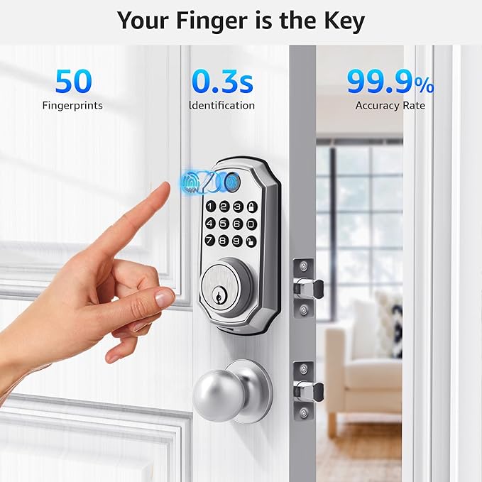 LOCK&SOLVER Keypad Door Lock with Handle, Smart Locks for Front Door, Keyless Entry Doorlock, Deadbolt Lock with Handle Set, App Remote Control, Easy Install with Video Guide, Rust-Resistant Zinc
