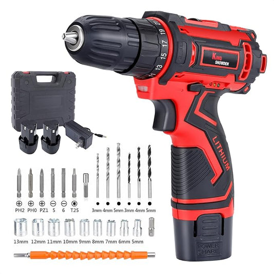 Cordless Drill Kit Power Screwdriver Set, 12.6V Electric Drill Screwdriver for Home DIY, 3/8'' Keyless Chuck, 25+1 Torque Setting, 25 Bits, Built-in LED, 2 x 1500mAh Batteries and Fast Charger,