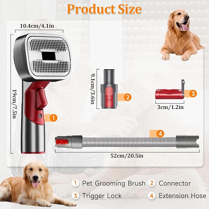 Pet Dog Grooming Attachment Kit, Deshedding Brush Attachment for V15, V11, V10, V8, V7 – Effective Grooming & Cleaning – Hair Grooming Tools for Dog and Cat, 4 Pack