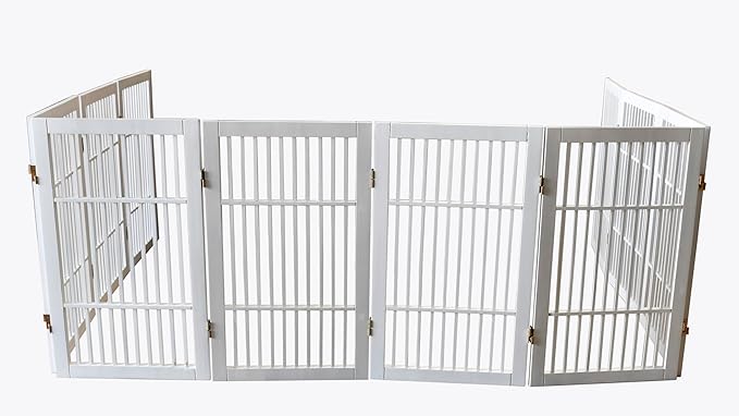 Pet Dog Gate Strong and Durable Freestanding Folding Acacia Hardwood Portable Wooden Fence Indoors or Outdoors by Urnporium (White Pet Gate, 10 Panel 30" Tall)