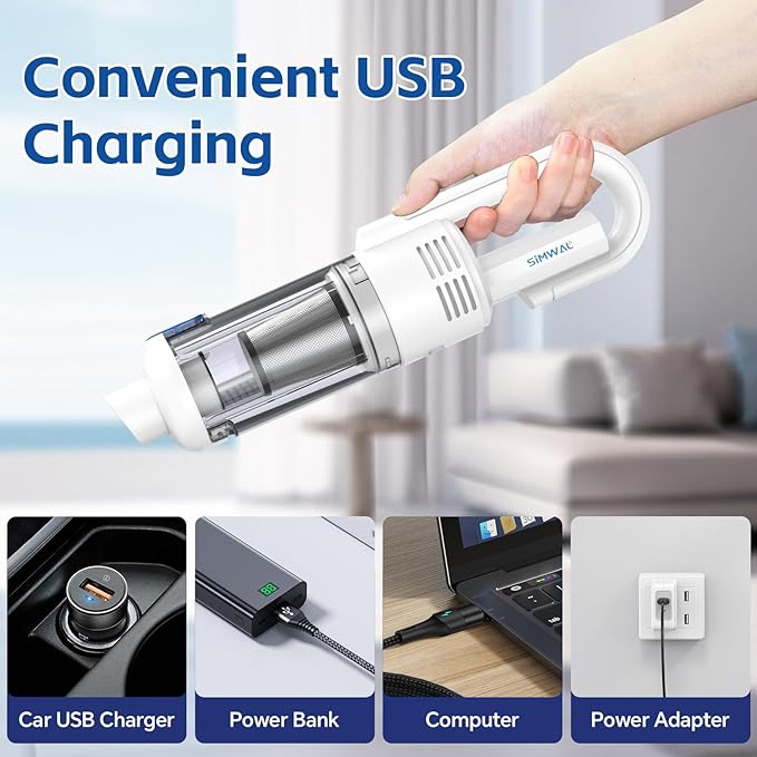 Handheld Car Vacuum Cleaner Cordless: 9500PA Powerful Suction Portable Lightweight Hand Held Vacuum - Large Capacity Battery Last Long Wireless Mini Vacuum With LED Light For Home Office Cleaning