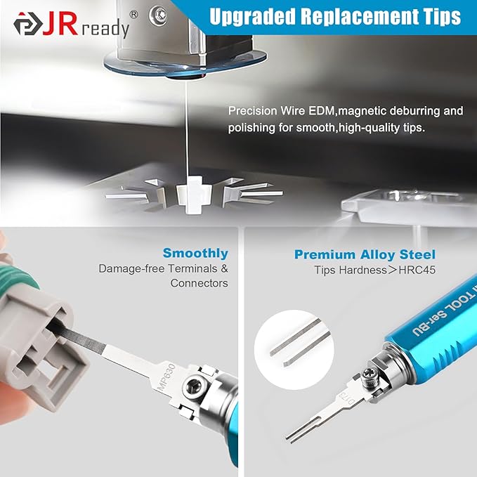 JRready ST5348 10PCS Pin Extractor Tool Kit, Double Tip Replacement Universal Automotive/Computer Repair Terminal Release Tool Kit, Suitable for AMP/Metri Pack/Molex/Deutsch DT DTM DTP Connector