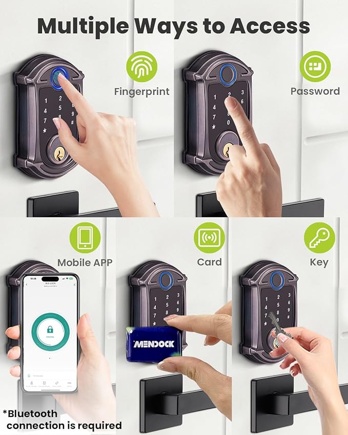 Keyless-Entry Deadbolt Smart Lock Waterproof IP56 Digital Exterior Locks for Front Door,Smartphone Control Fingerprint Door Lock with Keypad and Key Fob,Venetian Bronze - UF02-VB GreenShield