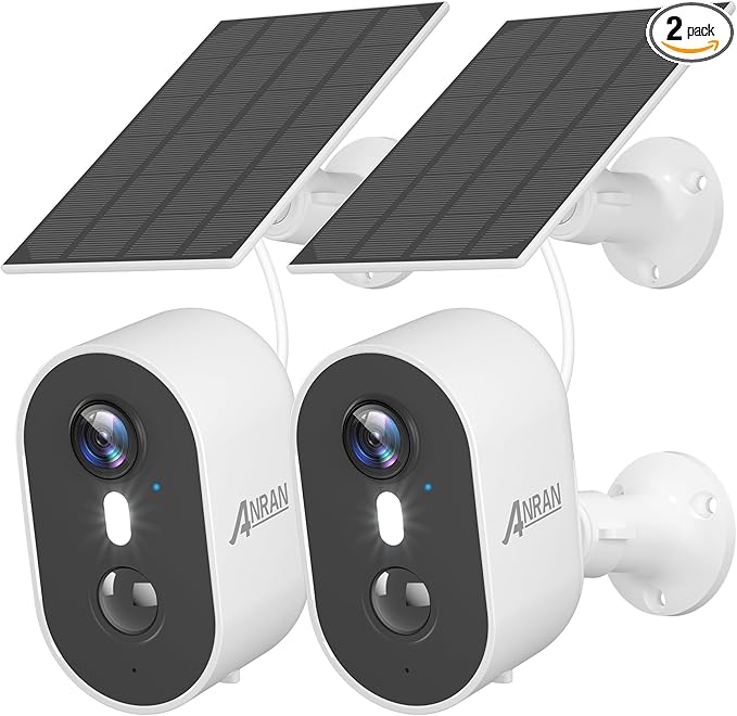ANRAN Solar Security Cameras Wireless Outdoor for Home Security, 3MP 2K Color Night Vision WiFi Surveillance Home Camera with Solar Panel, Spotlight, PIR Detection, 2-Way Talk, 2 Packs