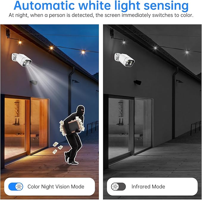 4K Security Camera System, 4pcs 2K PoE Wired Turret Cameras with Human Detection and 2 Way Talk, Color Night Vision, 8MP 4CH NVR with 1TB Hard Drive for 24/7 Local Recording, No Subscription