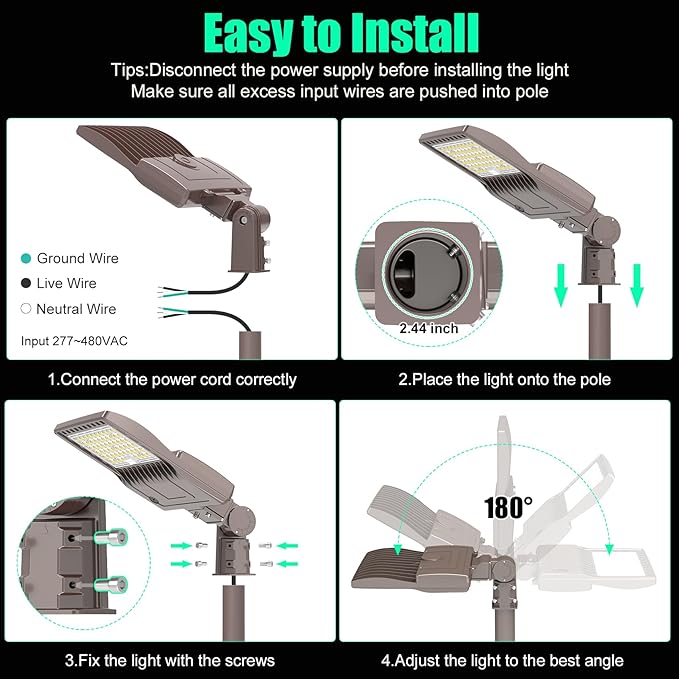 BBESTLED 480 Volt Commercial Parking lot LED Lights 240W 33600LM 5000K IP65 DLC Listed, 450V LED Stadium Flood Light for Street Industries Roadways, 347V LED Pole Light Slip Fitter (277-480VAC Input)