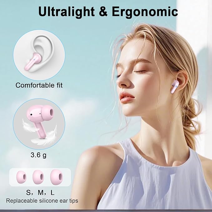 Wireless Earbuds, 2025 Bluetooth 5.4 Headphones Hi-Fi Stereo Ear Buds, 4 ENC Noise Cancelling Mic, 40+Hrs USB-C in-Ear Earphone, IP-X7 Waterproof Sport Workout Gym for Laptop Pad Android iOS