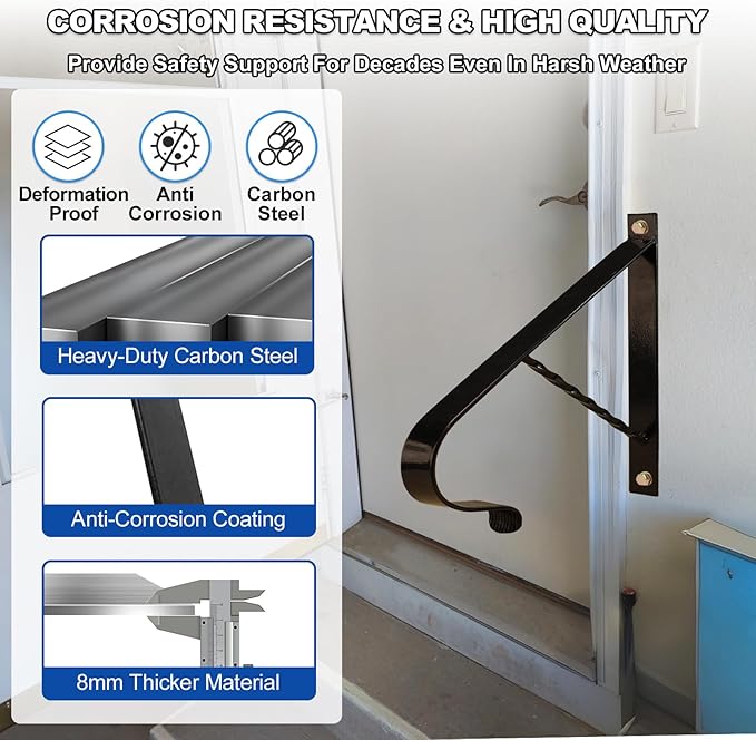 19.5" Handrail for Outdoor Steps,1-2 Steps Stair Handrails-Wall Mounted Wrought Iron Hand Railing-Powder Coated Carbon Steel-Metal Art Single Step Handrail-Step Grab Rail for Indoor Outdoor Stair Step