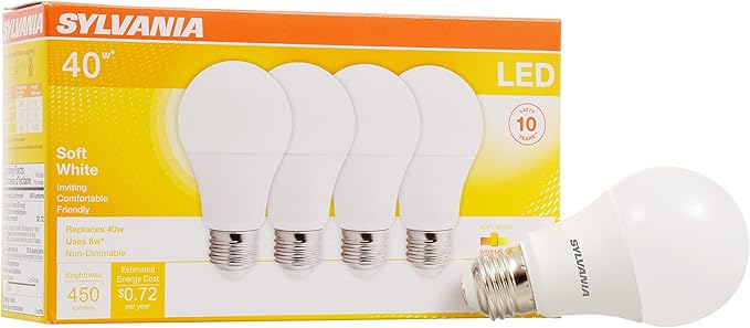 Sylvania LED Light Bulb 4-Pack, 40W and 60W Equivalent, Efficient 6W 450 Lumens and 8.5W 800 Lumens, A19 Medium Base, Soft White