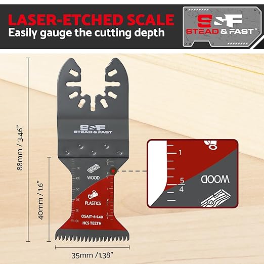 S&F STEAD & FAST 6 PCS Oscillating Saw Blades, Japanese Teeth, Curved Edge Oscillating Tool Blades for Wood, Plastic, Universal Multitool Blades Kits for Quick Release