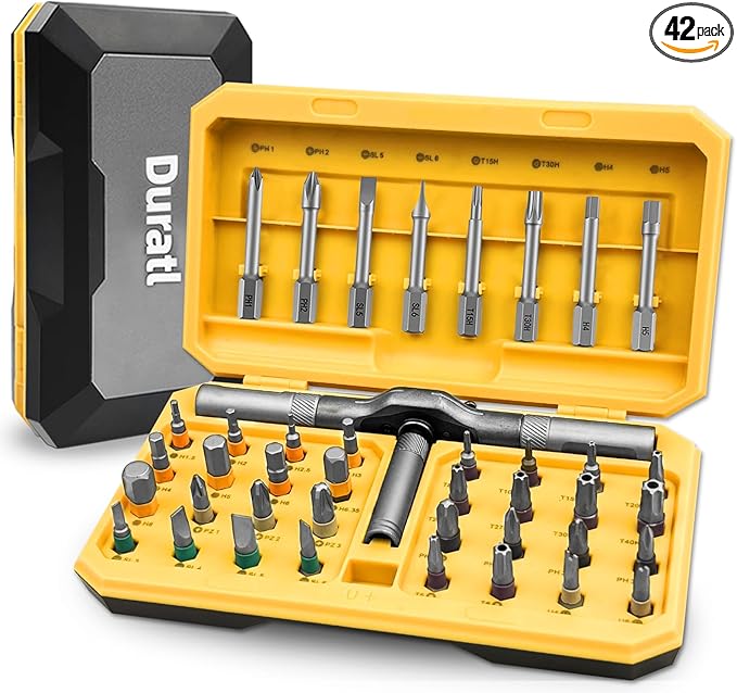 42 in 1 Magnetic Screwdriver Set with 40pcs Magnetic Bits, DIY Ratchet Screwdriver Set with Detachable Ratchet Handle, Portable Compact Repair Tool Kit for Furniture, Computer & Bicycle Repair
