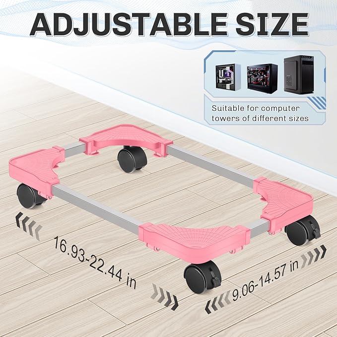Liitrton Mobile CPU Tower Stand with Ventilation, 4 Locking Casters, Multiple Colors, Fits Most Under Desk Stands for Office Gamers (Pink)