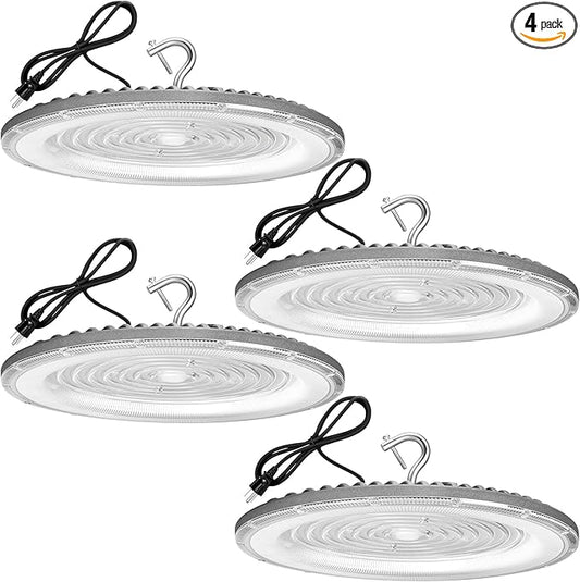4 Pack 250W UFO Led High Bay Light,120VAC,5000K Daylight Commercial Bay Lighting,IP66 Waterproof,41050LM,1150W MH/HPS with Plug Area Lighting for Warehouse/Shop/Workshop/Barn/Gym/Factory