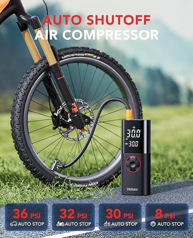 Tire Inflator Portable Air Compressor, 150PSI Rechargeable Air Pump for Car Tires with Battery, Cordless Tire Pump with Pressure Gauge & LCD Dual Screen, for Cars, Motorcycles, Bikes, Balls