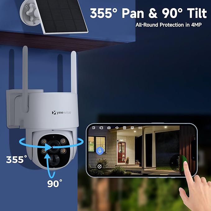 2K NightColor Solar Security Camera, Wireless Pan Tilt Battery Camera, Dual-Band Wi-Fi 6, Color Vision Day and Night, Smart PIR Detection, No Monthly Fee, Bluetooth Setup