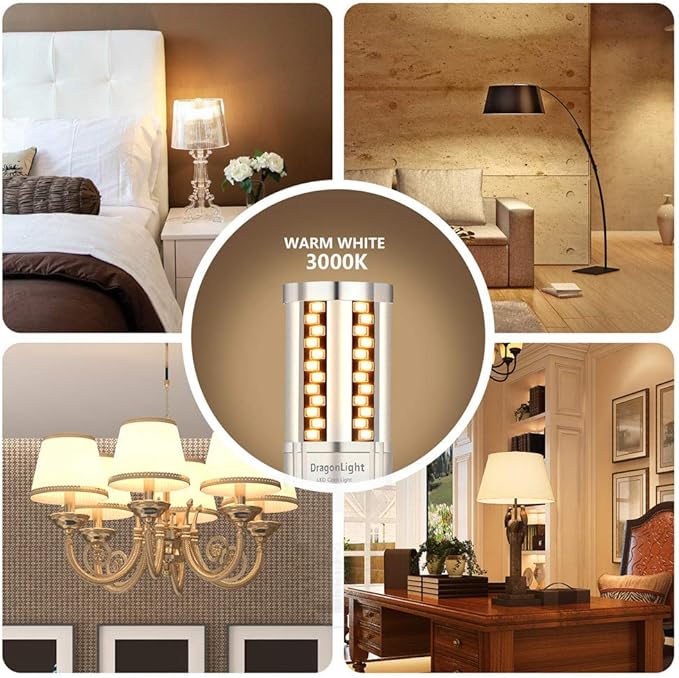 DragonLight 15W Super Bright Corn LED Light Bulbs Fanless(150 Watt Equivalent) - 3000K Warm White 1,800 Lumens E26 Base LED Lamp for Residential and Commercial Lighting, Pack of 4