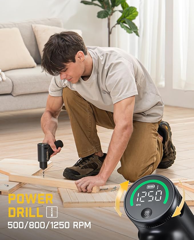 Fanttik K2 Ultra Power Drill, Cordless Drill/Driver, 3/8'' Keyless Chuck, Max. 30 N.m, Max. 1250 RPM, TapSwitch Gear Change, 2.5AH Rechargeable Battery, Tool Kit for Home DIY Projects