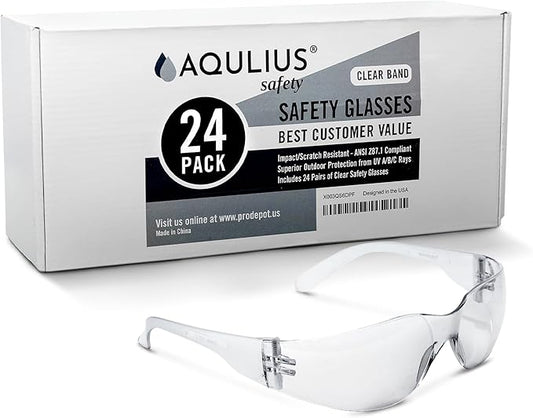Aqulius Safety Glasses - 24 Pack, Clear Frame - Anti-Fog Protective Eyewear with Side Shields for Men & Women - Over Eyeglasses Eye Protection for Shooting & Construction
