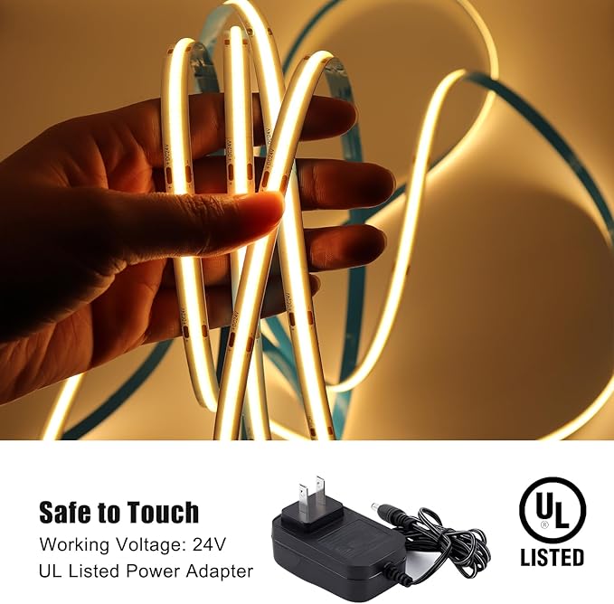 COB LED Strip Lights 5760LEDs, 40FT 3000K Dimmable Warm White Bright LED Lights for Bedroom Counter Under Cabinet Kitchen