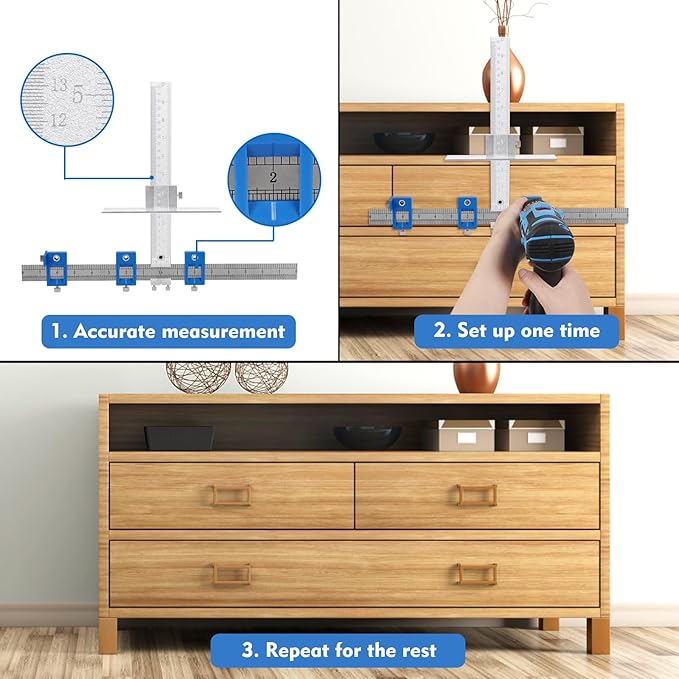 Metal Cabinet Hardware Jig, Punch Locator Drill Guide,Wood Drilling Dowelling Guide for Installation of Handles Knobs on Doors and Drawer, Cabinet Template Tool for Handles and Pulls