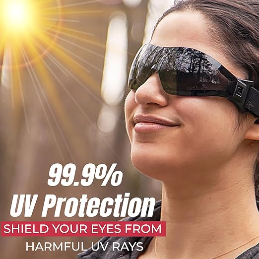 BISON LIFE Mirage Vented Safety Goggles with Adjustable Elastic Band & Protective Pouch, UV Protection Eye Goggles for Outdoor Activities, Black, Dustproof Glasses for Men & Women (1 Pack)