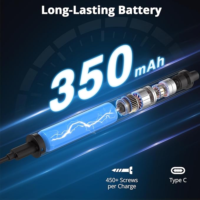 3.7V Mini Precision Electric Screwdriver, Cordless Screwdriver, Max 0.2N.m, 24 Magnetic Bits, USB-C Rechargeable, LED Light, for Phone, Laptop, Camera, DIY Projects, Electronics Repair