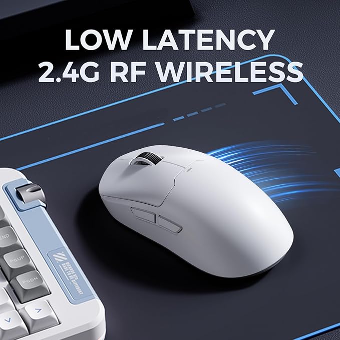 A5 ProMax Wireless Gaming Mouse, Symmetrical Design, 59 Grams, 1K Polling Rate, PAW3395 26K DPI Optical Sensor, 130 Hour Battery Life, Tri-Mode Connectivity - White