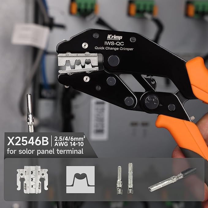 iCrimp Rachet Crimping Tool for Solar Terminals, AWG 14-10 Wire Crimper, Electrical Crimp Tool, X2546B Jaws