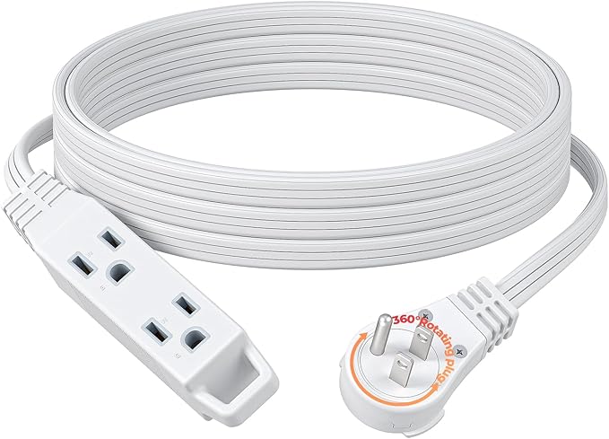 DEWENWILS 15FT Flat Plug Extension Cord, 3 Prong Ultra Thin Power Strip, 360° Rotating Plug, 13A/125V/1625W, 16 Awg Grounded Flat Power Cable for Indoor Narrow Space, SPT-3, ETL Listed, White