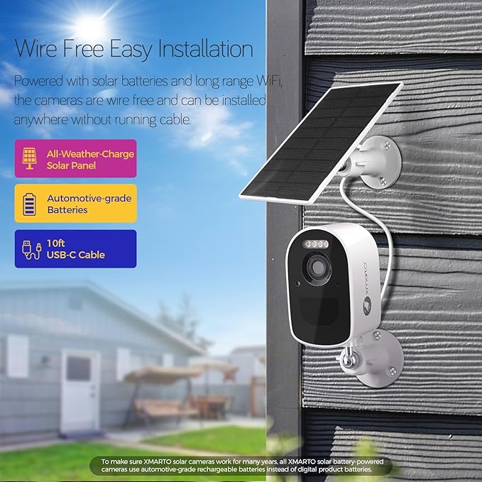 xmartO 2K QHD Wireless Solar Security Camera System for Homes, 2 Fixed Cameras & 2 PTZ Surveillance Cameras with WiFi 6 Base (Long Range WiFi, 4-CAM View, Past 120-day Storage, 0 Monthly Fee)