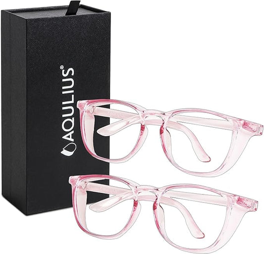 Aqulius 2 Pack Stylish Safety Glasses Goggles, Scratch Resistant, Safety Glasses for Women, Blue Light, Glasses for Nurses