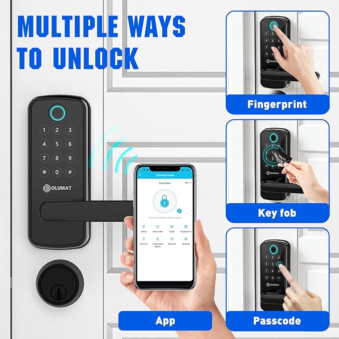 Smart Door Lock with WiFi Gateway, Keyless Entry Door Lock with Handle - Smart Locks for Front Door with Keypad - Fingerprint Locks with App Control - Auto Lock