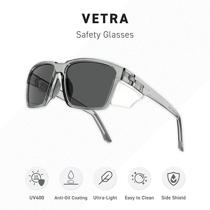 VETRA Z87+ Certified Safety Glasses HD High Contrast UV400 Side Shield Anti-Oil Coating Stylish Eyewear
