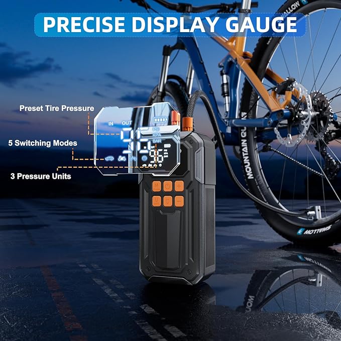 160PSI Tire Inflator Portable Air Compressor, 40LPM Cordless Air Pump with Digital Gauge for Car, Bike, Motorcycle, Ball, Auto Shut-Off, Powerful Battery, Emergency Light