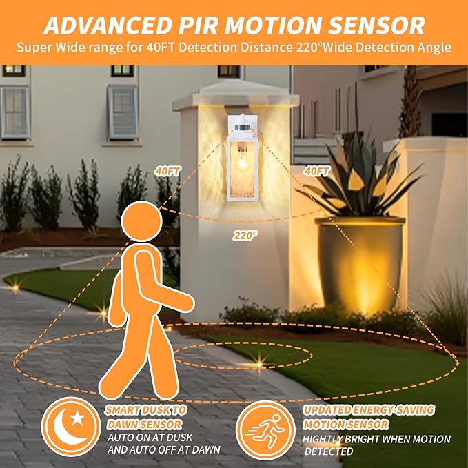 2 Pack White Motion Sensor Outdoor Wall Lights,Updated Dusk to Dawn Outdoor Lighting, Exterior Light Fixtures Wall Mount,Waterproof Porch Light Outside Lights for House