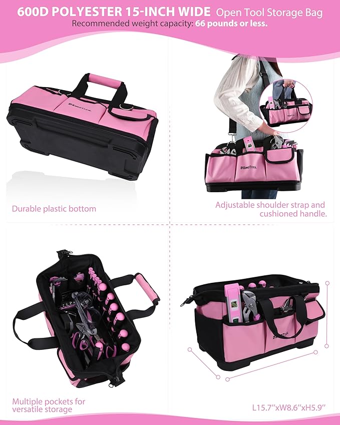 KingTool 267-Piece Tool Kit Set - Pink Tool Set with 21V Crodless Pink Power Drill Driver, Tool kit for Women with Pink Tool Storage Bag, Womens Tool Kit for House, Perfect for Home DIY Projects