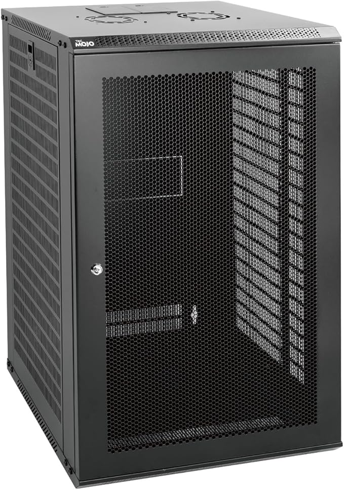 Tecmojo 18U Wall Mount Rack Network Cabinet for 19" IT Equipment,with Lockable Mesh Door and Side Panels,Cooling Fan,Black,17.7inch Depth for AV/Computer/Electronics Equipment Data Rack