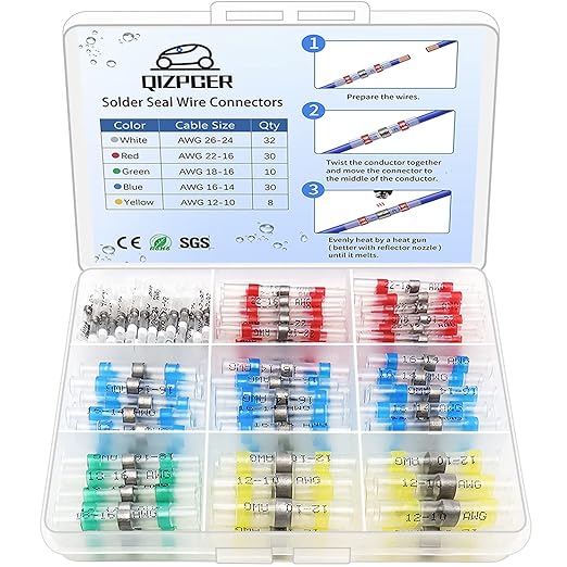 110 Pcs Heat Shrink Wire Connectors, Solder Seal Butt Connectors Kit Waterproof Marine Electrical Splice Terminals