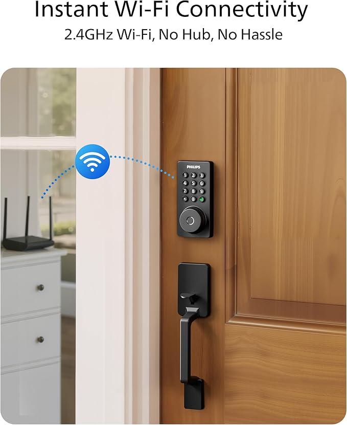Philips Wi-Fi Smart Deadbolt Lock with Handle Set, Keyless Entry Door Lock for Front Door, Built-in WiFi, Compatible with Alexa & Google Assistant, Auto Locking