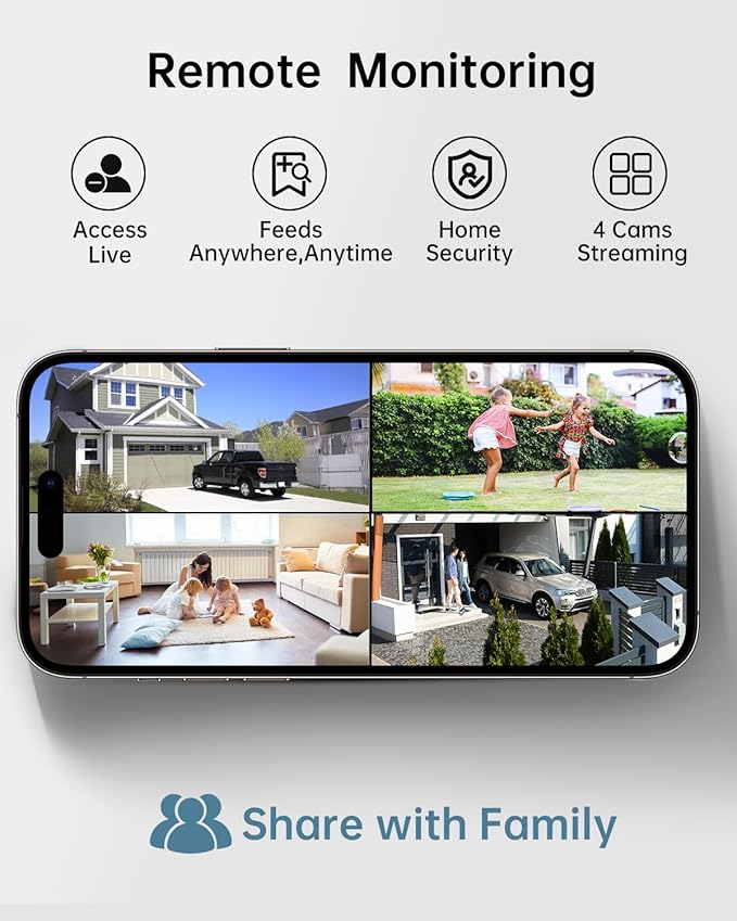 Solar Security Cameras Wireless Outdoor, 2K WiFi Home Security Camera System, 4 Surveillance Cameras Kit Battery Powered, 128G Local Storage, Spotlight, Night Vision, No Monthly Fee