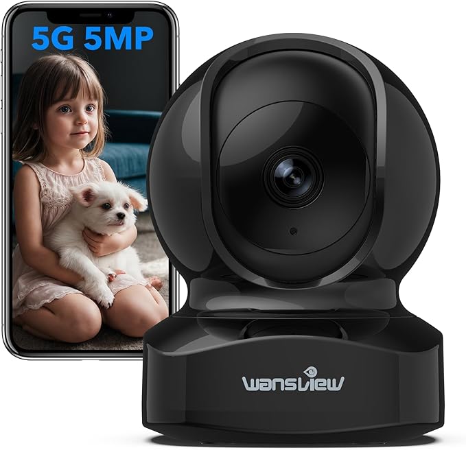 wansview Security Camera, IP Camera, WiFi Home Indoor Camera for Baby/Pet/Nanny, 2 Way Audio Night Vision, Compatible with Alexa, with TF Card Slot and Cloud, Q5 (Black, 5MP)