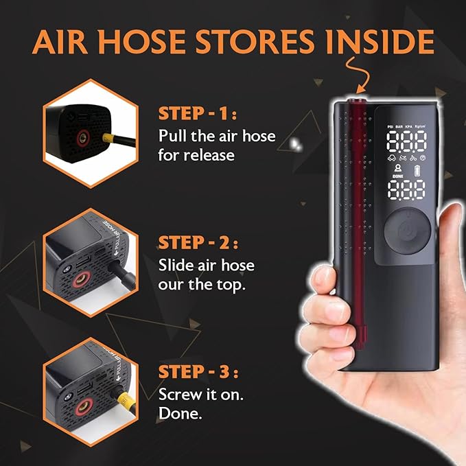 Portable Air Compressor Tire Inflator Pump – Cordless Electric 5X Faster Air Pump for Car, Bike, Ball & More – 150 PSI with Pressure Gauge, Battery Powered, Auto-Off, Accessories Included