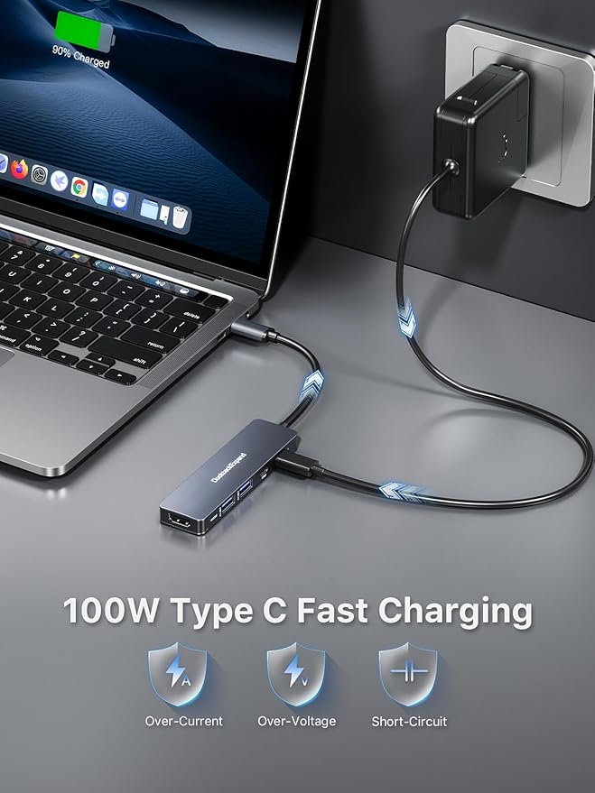 USB-C Hub 5-in-1 with 4K HDMI, 100W Power Delivery, 5Gbps USB-C Data Port and 2 5Gbps USB-A Data Ports for MacBook Pro/Air, iPad Pro/Air, Dell XPS