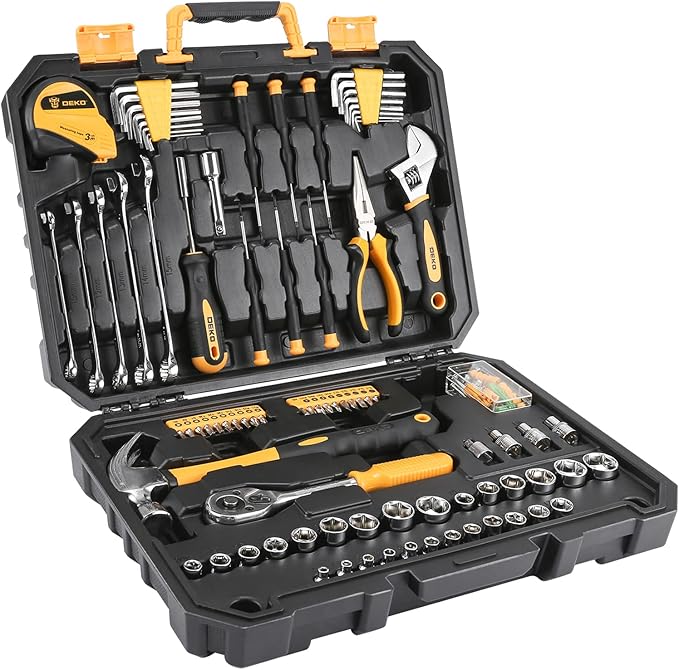 DEKOPRO 128 Piece Tool Set-General Household Hand Tool Kit, Auto Repair Tool Set, with Plastic Toolbox Storage Case