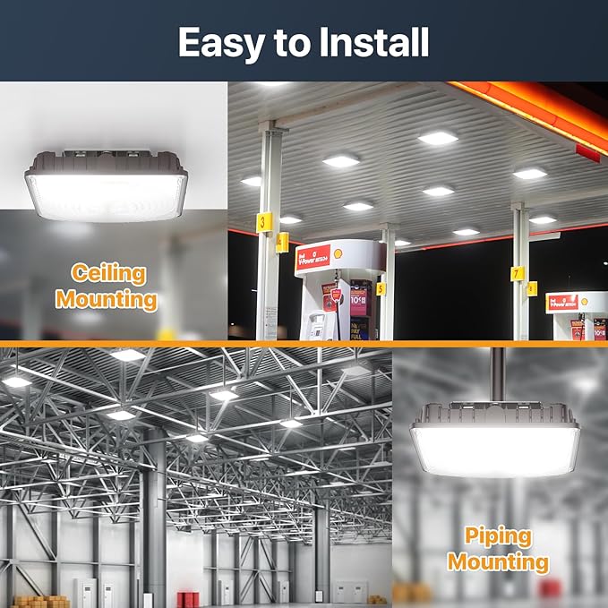 100W LED Canopy Lights with Motion Sensor, Selectable Wattage 100/80/60W IP65 ETL Listed Commercial Canopy Lights for Gas Station Warehouse Garage Shop