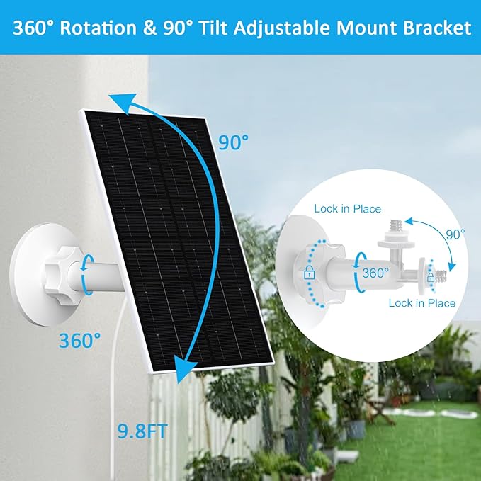4W Solar Panel for Security Camera, USB-C/Micro USB Solar Charger for Rechargeable Battery Cameras, IP66 Waterproof, 360° Adjustable Mount, 9.8FT/3M Cable, 2 Pack