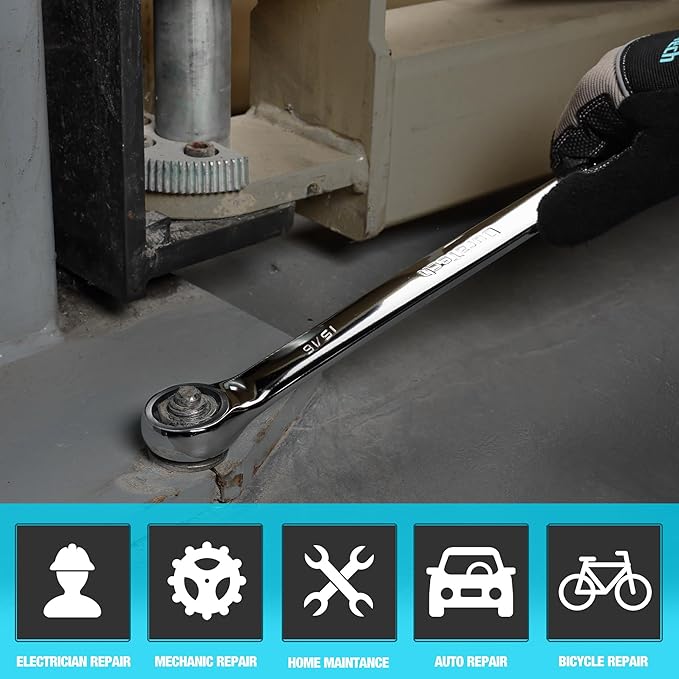 DURATECH 15/16" Ratcheting Combination Wrench, SAE, 72-Tooth, 12-Point, CR-V Constructed with Mirror Polish