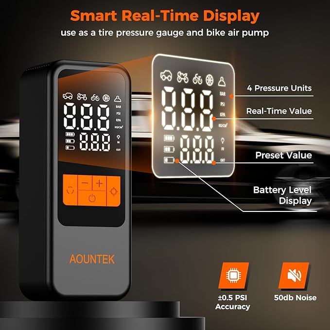 Tire Inflator Portable Air Compressor Portable Air Pump For Car Tires with Digital Pressure Gauge 150 PSI Fast Inflation Auto Shut Off Function Cordless Electric Air Pump for Bike Motorcycle Ball,etc