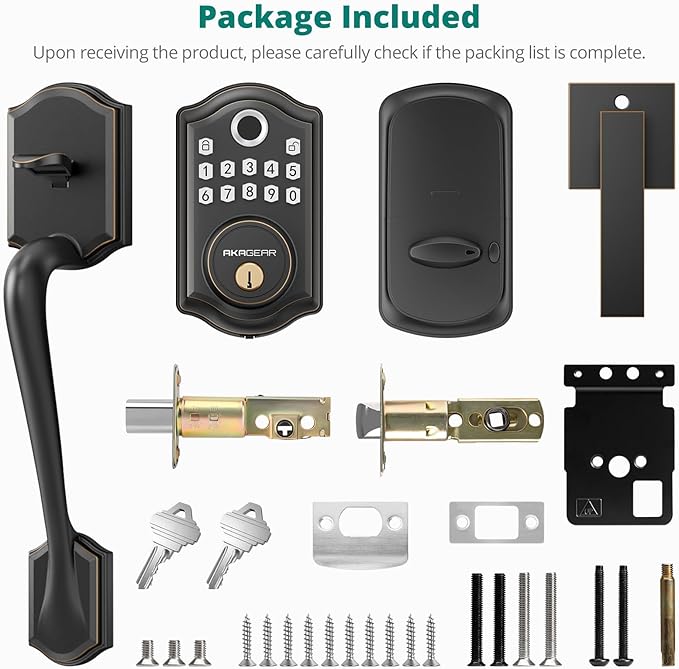 DS10 Keyless Entry Door Locks - Keypad Lock with Handle Set, Fingerprint Deadbolt, Smart Locks for Front Doors, Auto-Lock & One Touch Locking, 2 Keys, Easy Installation